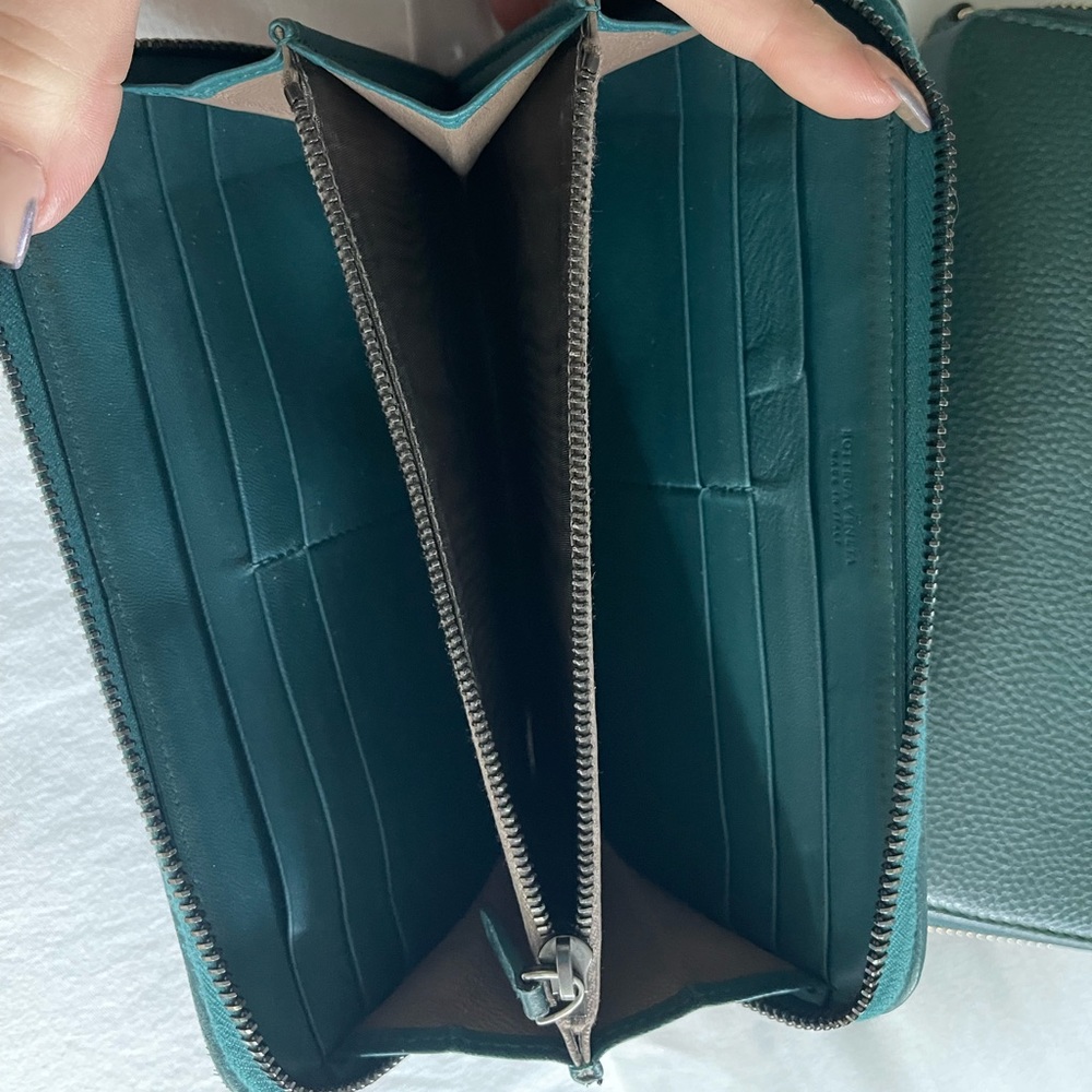 Teal Bottega Veneta Zip Wallet